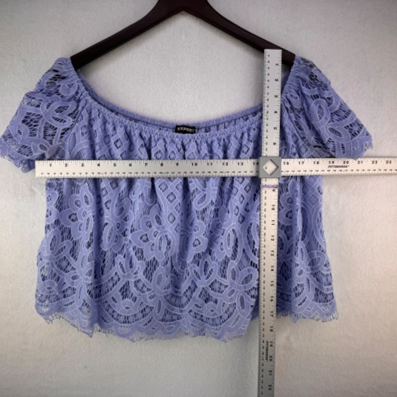 Express Light Blue Lace Crop Top - Picture 3 of 7